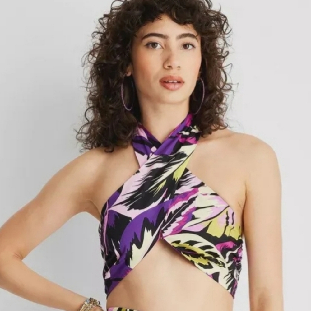 5/$25 Future Collective Purple Floral Halter Crop Top